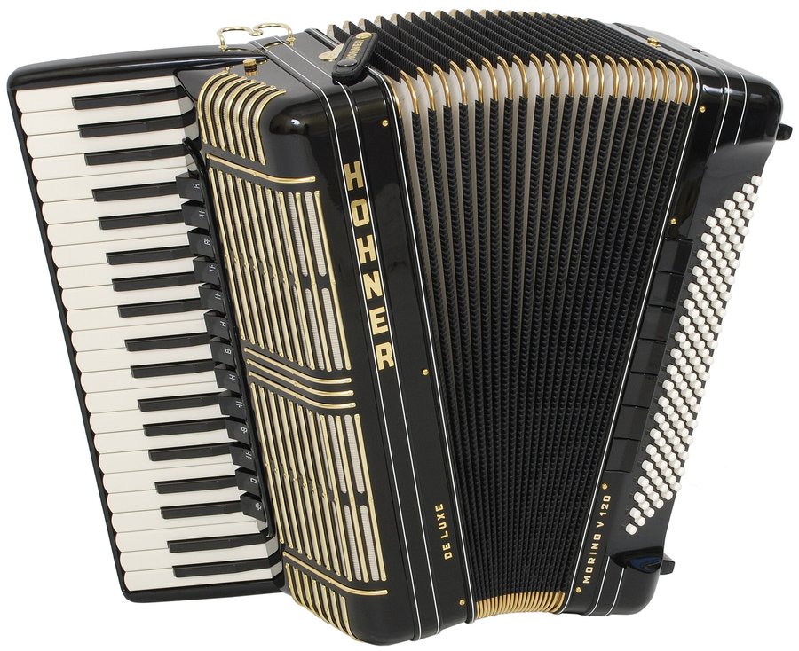 Accordéon chromatique à clavier piano, noir laqué et filets dorés