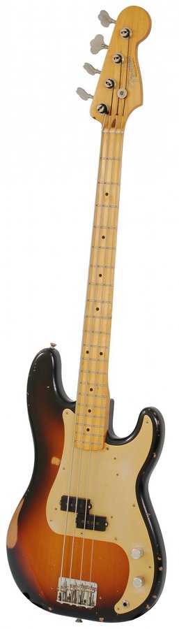 Basse électrique à quatre cordes, au corps finition sunburst
